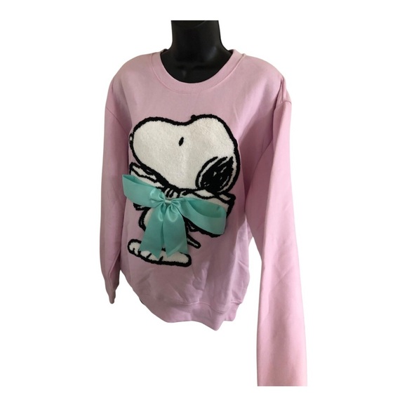 Peanuts Snoopy with oversized blue satin bow pink sweatshirt size large new - Picture 10 of 15